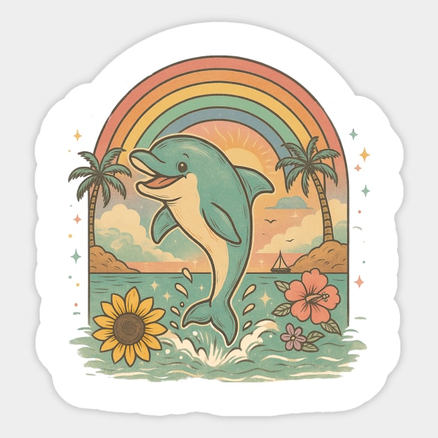 Retro Dolphin Summer Vacation Sticker by Teresa's Store 1